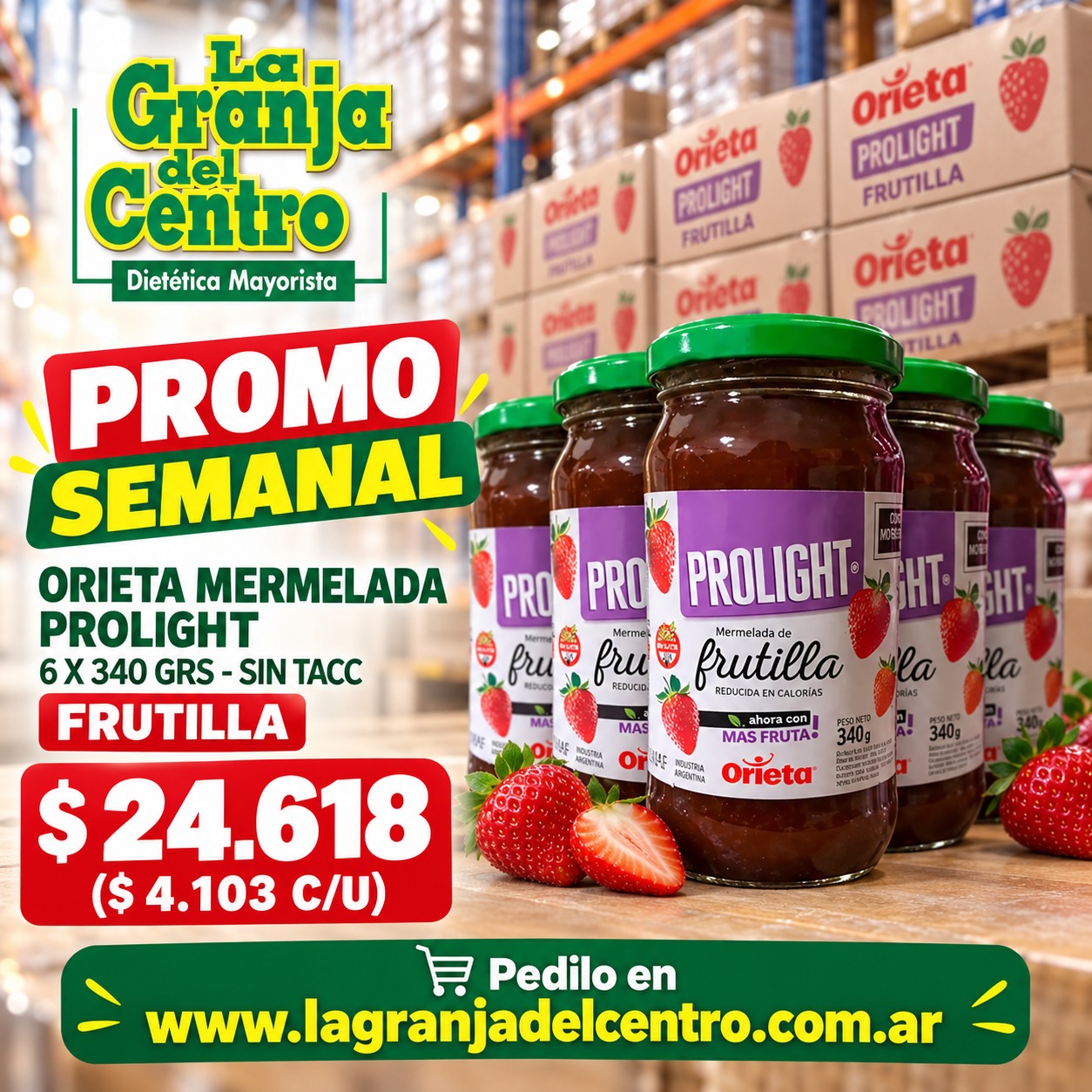 Ofertas y Promociones ORIETA  Mermelada PROLIGHT de Frutilla 6 x 340 grs. sin tacc promo semanal